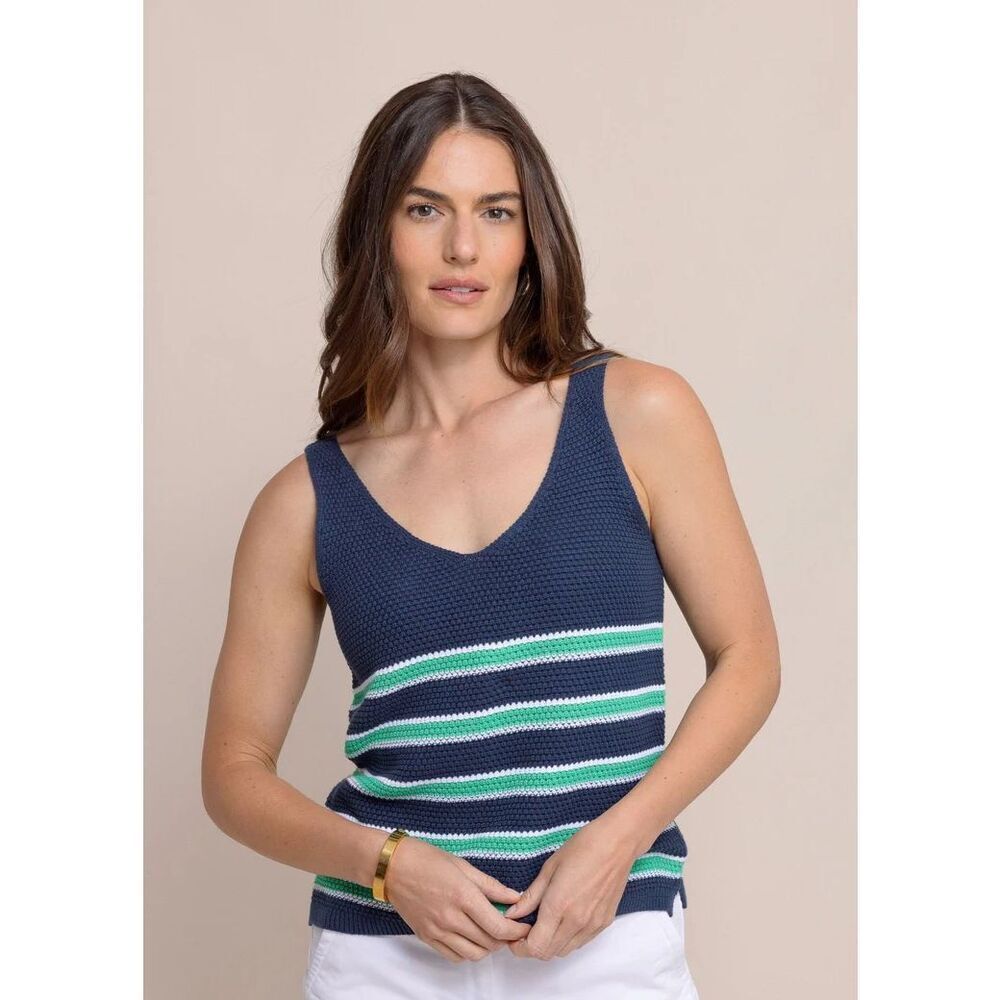 Southern Tide Sweater Knit Tank Top Alli NEW Striped Blue Green Small